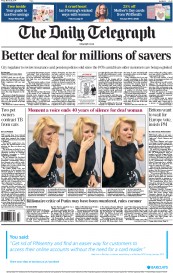 The Daily Telegraph () Newspaper Front Page for 28 March 2014