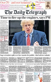 The Daily Telegraph () Newspaper Front Page for 28 April 2020