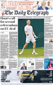 The Daily Telegraph () Newspaper Front Page for 28 June 2016