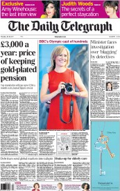 The Daily Telegraph () Newspaper Front Page for 28 July 2011