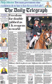 The Daily Telegraph () Newspaper Front Page for 28 July 2021