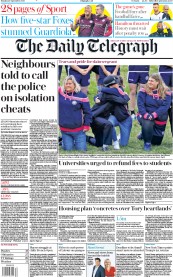 The Daily Telegraph () Newspaper Front Page for 28 September 2020