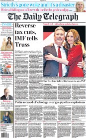 The Daily Telegraph () Newspaper Front Page for 28 September 2022