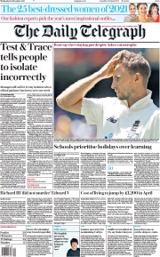 The Daily Telegraph () Newspaper Front Page for 29 December 2021