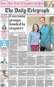 The Daily Telegraph () Newspaper Front Page for 29 December 2022