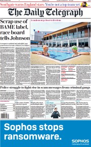The Daily Telegraph () Newspaper Front Page for 29 March 2021
