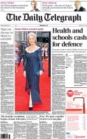 The Daily Telegraph () Newspaper Front Page for 29 April 2013