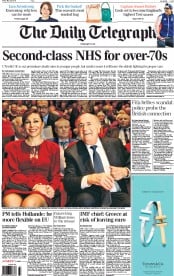 The Daily Telegraph () Newspaper Front Page for 29 May 2015