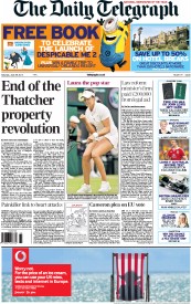 The Daily Telegraph () Newspaper Front Page for 29 June 2013