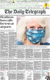 The Daily Telegraph () Newspaper Front Page for 29 July 2020