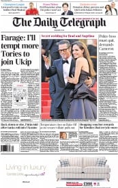 The Daily Telegraph () Newspaper Front Page for 29 August 2014