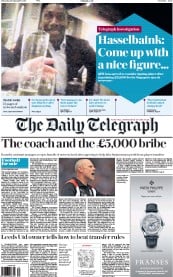 The Daily Telegraph () Newspaper Front Page for 29 September 2016