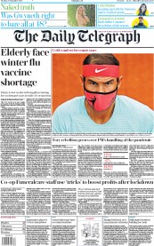 The Daily Telegraph () Newspaper Front Page for 29 September 2020