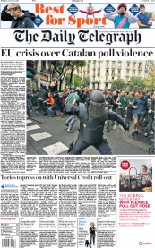 The Daily Telegraph () Newspaper Front Page for 2 October 2017