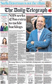 The Daily Telegraph () Newspaper Front Page for 2 November 2022