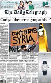 The Daily Telegraph () Newspaper Front Page for 2 December 2015