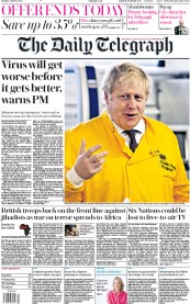 The Daily Telegraph () Newspaper Front Page for 2 March 2020