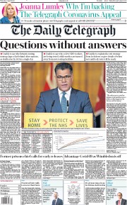 The Daily Telegraph () Newspaper Front Page for 2 April 2020