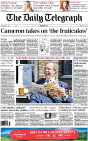 The Daily Telegraph () Newspaper Front Page for 2 May 2013