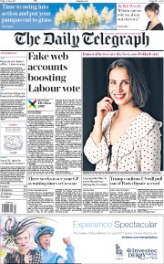 The Daily Telegraph () Newspaper Front Page for 2 June 2017