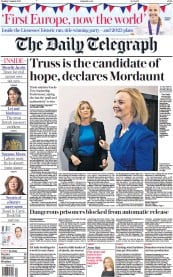 The Daily Telegraph () Newspaper Front Page for 2 August 2022