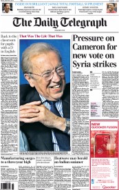 The Daily Telegraph () Newspaper Front Page for 2 September 2013