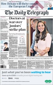 The Daily Telegraph () Newspaper Front Page for 2 September 2016