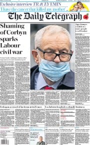 The Daily Telegraph () Newspaper Front Page for 30 October 2020
