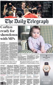 The Daily Telegraph () Newspaper Front Page for 30 November 2015