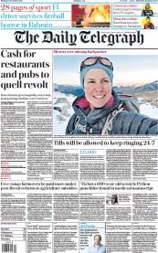 The Daily Telegraph () Newspaper Front Page for 30 November 2020