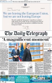 The Daily Telegraph () Newspaper Front Page for 30 March 2017