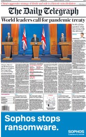 The Daily Telegraph () Newspaper Front Page for 30 March 2021