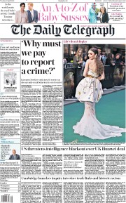 The Daily Telegraph () Newspaper Front Page for 30 April 2019