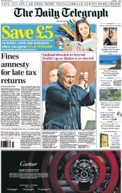 The Daily Telegraph () Newspaper Front Page for 30 May 2015