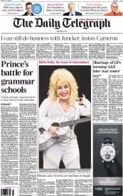 The Daily Telegraph () Newspaper Front Page for 30 June 2014