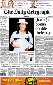 The Daily Telegraph () Newspaper Front Page for 30 August 2011