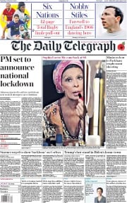 The Daily Telegraph () Newspaper Front Page for 31 October 2020