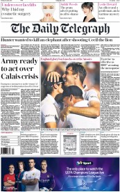 The Daily Telegraph () Newspaper Front Page for 31 July 2015