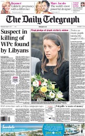 The Daily Telegraph () Newspaper Front Page for 31 August 2011