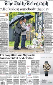 The Daily Telegraph () Newspaper Front Page for 31 August 2017