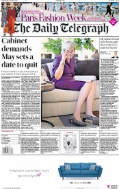 The Daily Telegraph () Newspaper Front Page for 3 October 2018