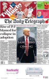 The Daily Telegraph () Newspaper Front Page for 3 November 2018