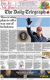 The Daily Telegraph () Newspaper Front Page for 3 November 2020