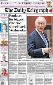 The Daily Telegraph () Newspaper Front Page for 3 November 2022