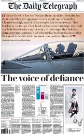 The Daily Telegraph () Newspaper Front Page for 3 December 2015