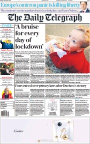 The Daily Telegraph () Newspaper Front Page for 3 December 2021