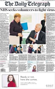 The Daily Telegraph () Newspaper Front Page for 3 March 2020