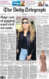 The Daily Telegraph () Newspaper Front Page for 3 April 2013