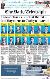 The Daily Telegraph () Newspaper Front Page for 3 April 2019