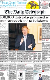 The Daily Telegraph () Newspaper Front Page for 3 April 2020